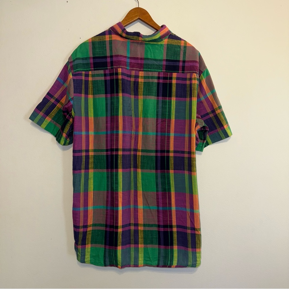Colorful Plaid Short Sleeves Button Up Multicolor Cotton Lightweight Size XL - Picture 6 of 7